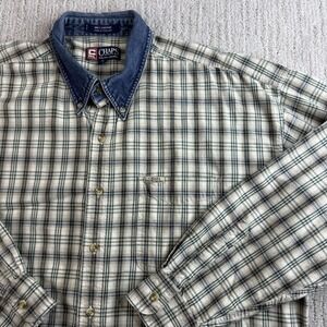 Vintage Chaps Ralph Lauren Button Down Shirt Men's Size XL Plaid Denim Collar